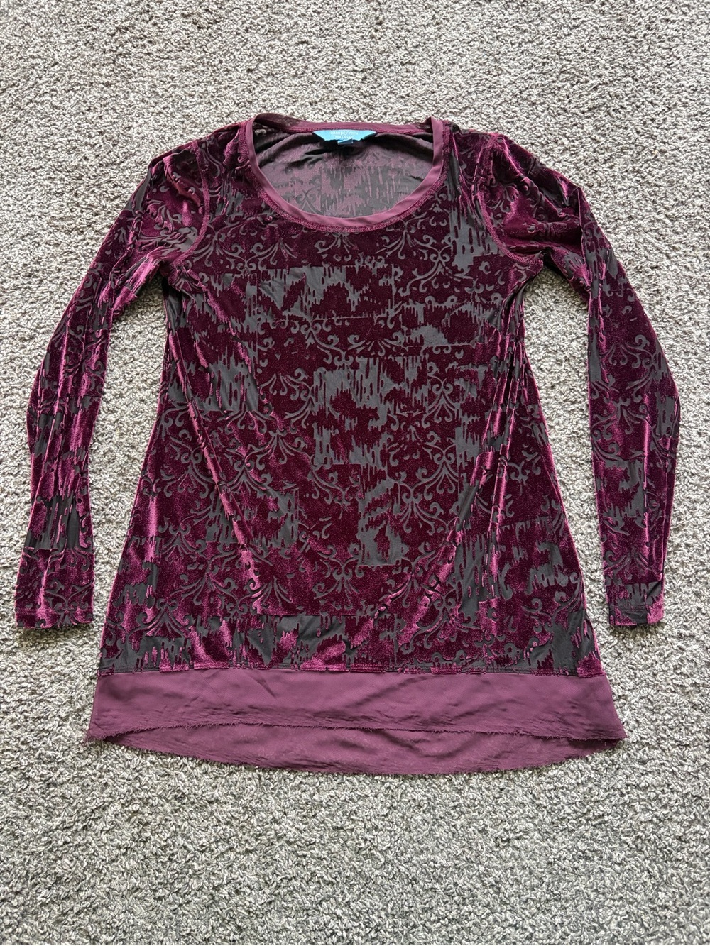 Witchy Whimsigoth Velvet Burnout Long Sleeve Tunic Top - Wine